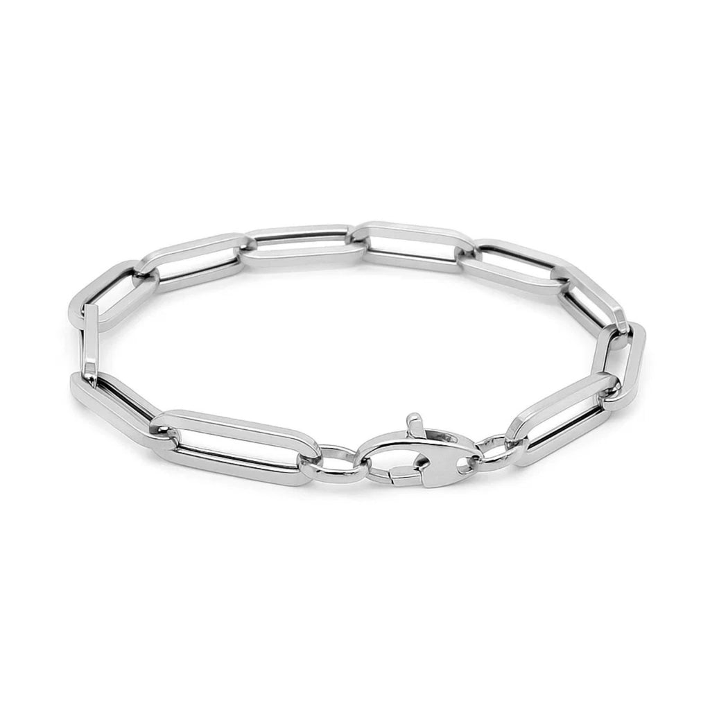 White Gold Extra Wide Paperclip Chain Bracelet 7.5"