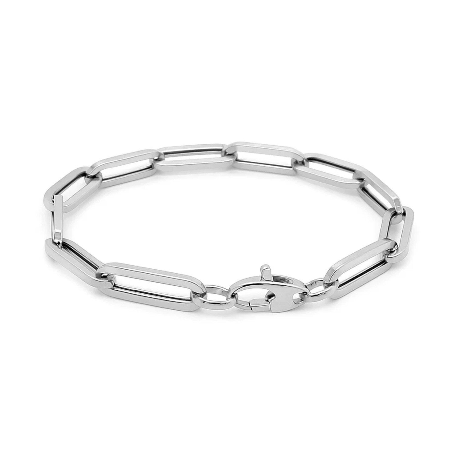 White Gold Extra Wide Paperclip Chain Bracelet 7.5"