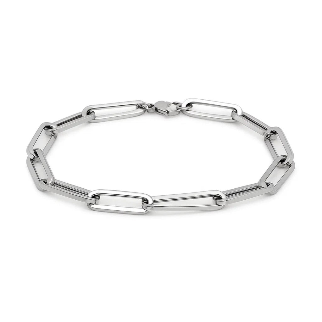 White Gold Extra Wide Paperclip Chain Bracelet 7.5"