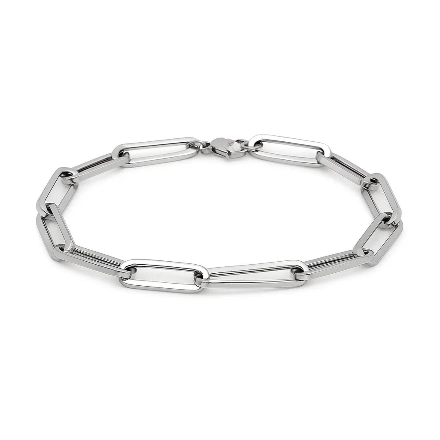 White Gold Extra Wide Paperclip Chain Bracelet 7.5"
