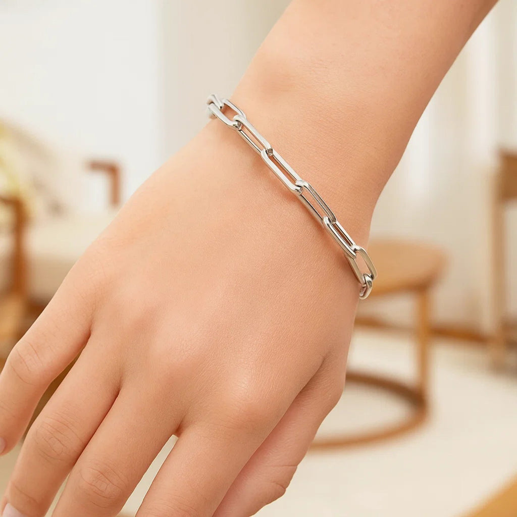 White Gold Extra Wide Paperclip Chain Bracelet 7.5"