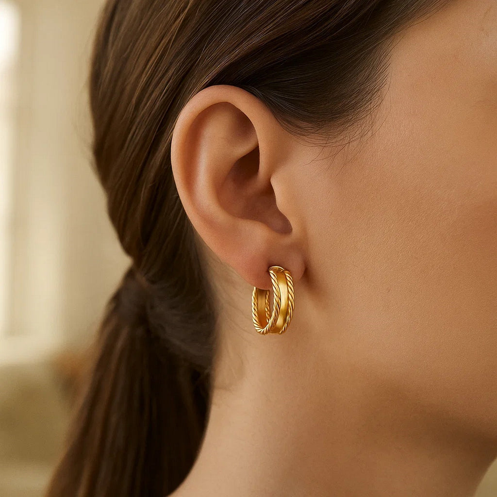 Gold Triple Row Hoop Earrings