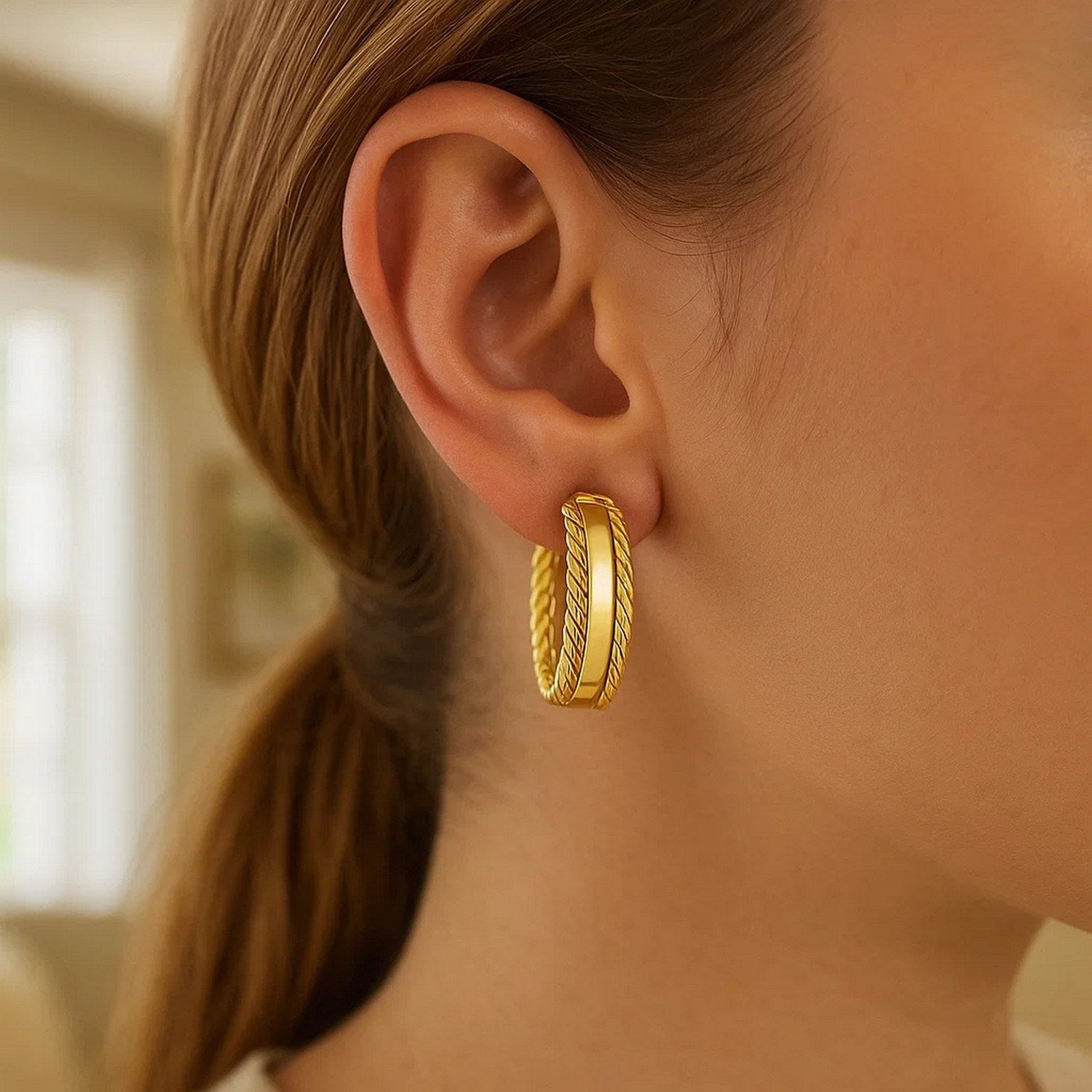 Gold Triple Row Hoop Earrings