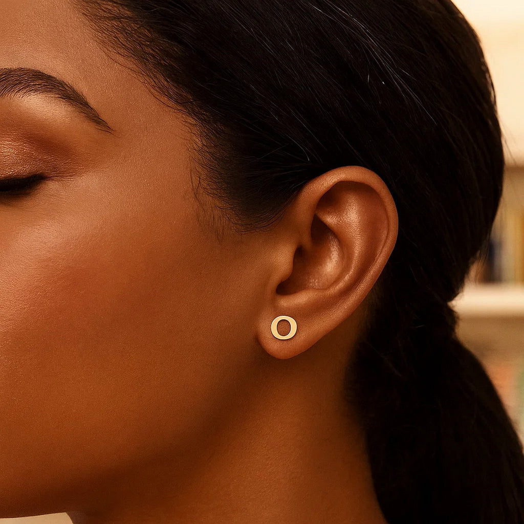 14K Yellow Gold Yours Truly Initial O Stud Earrings