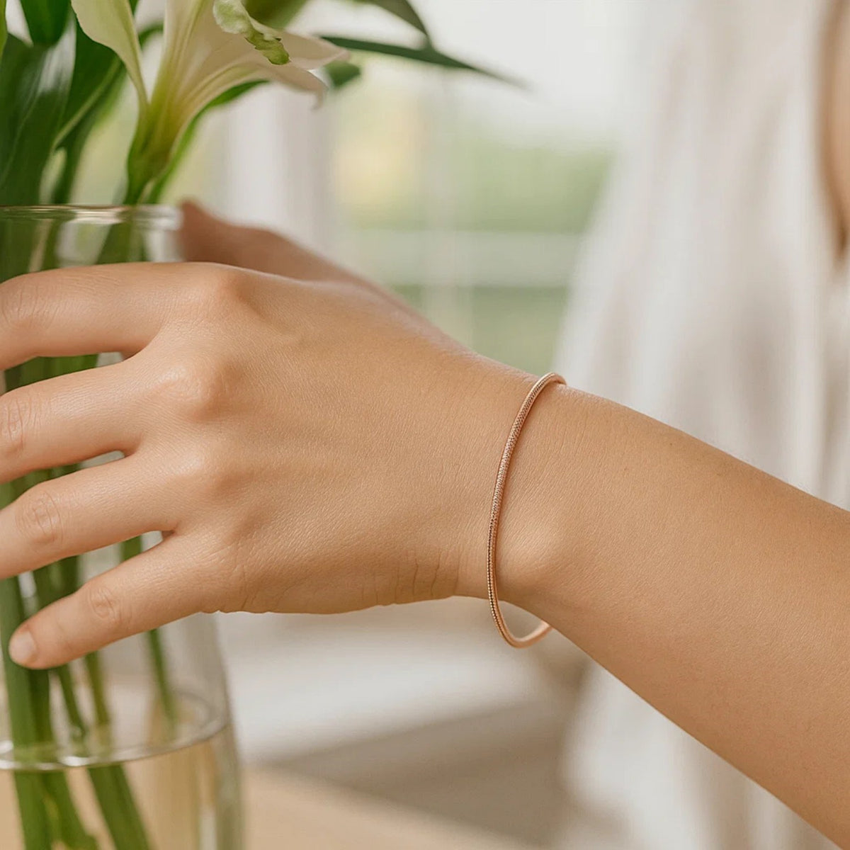 14K Rose Gold Diamond Cut Stack Bangle Bracelet (1.80 mm)