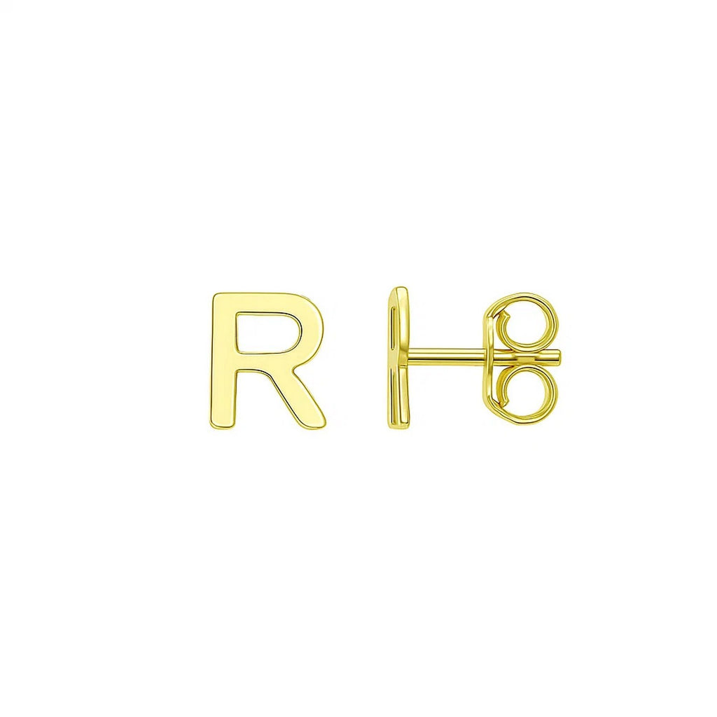 14K Yellow Gold Yours Truly Initial R Stud Earrings