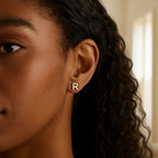 14K Yellow Gold Yours Truly Initial R Stud Earrings