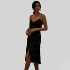 Latin Style Dress Black Floral Velvet