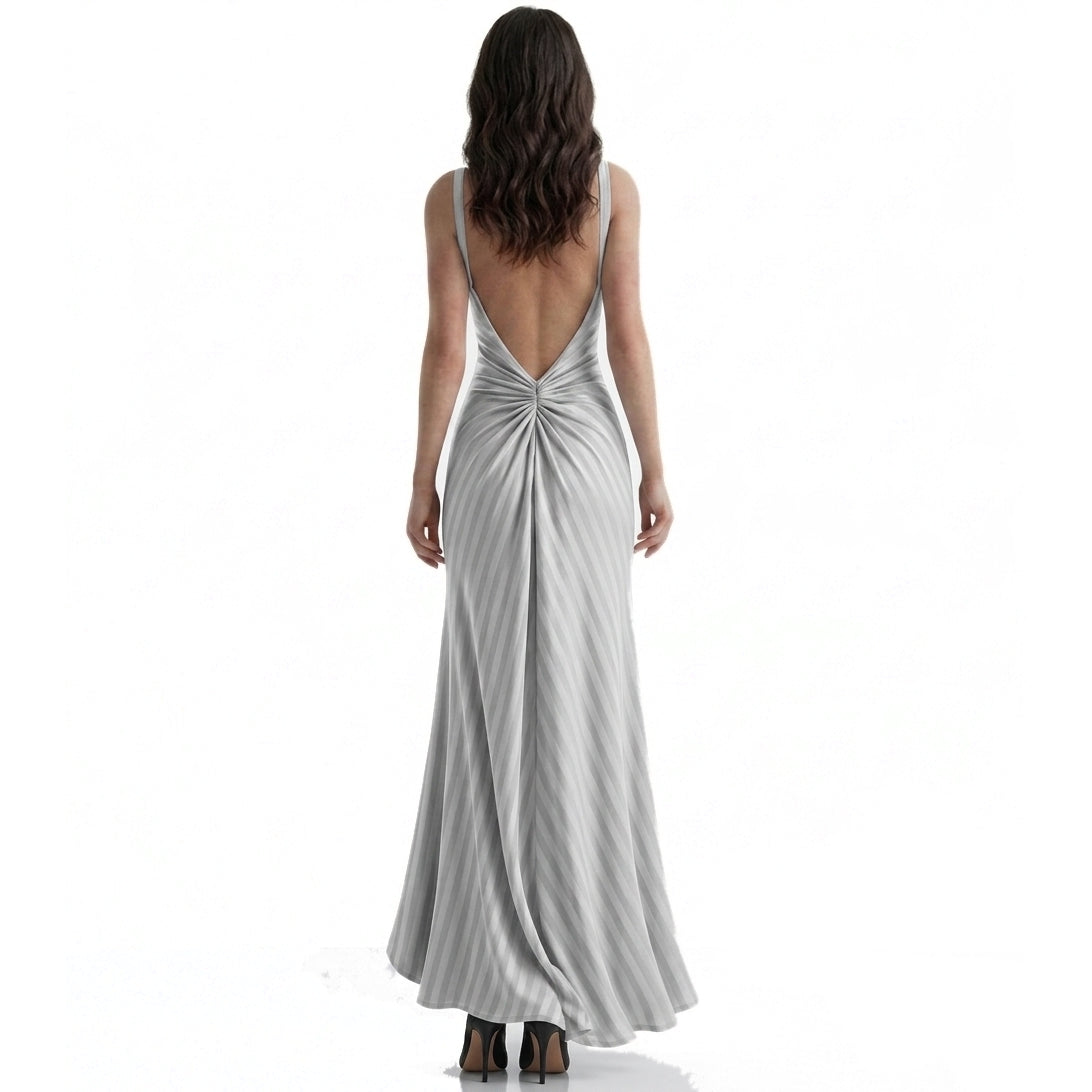 Reversible Backless Jersey Dress Grey/Stripe