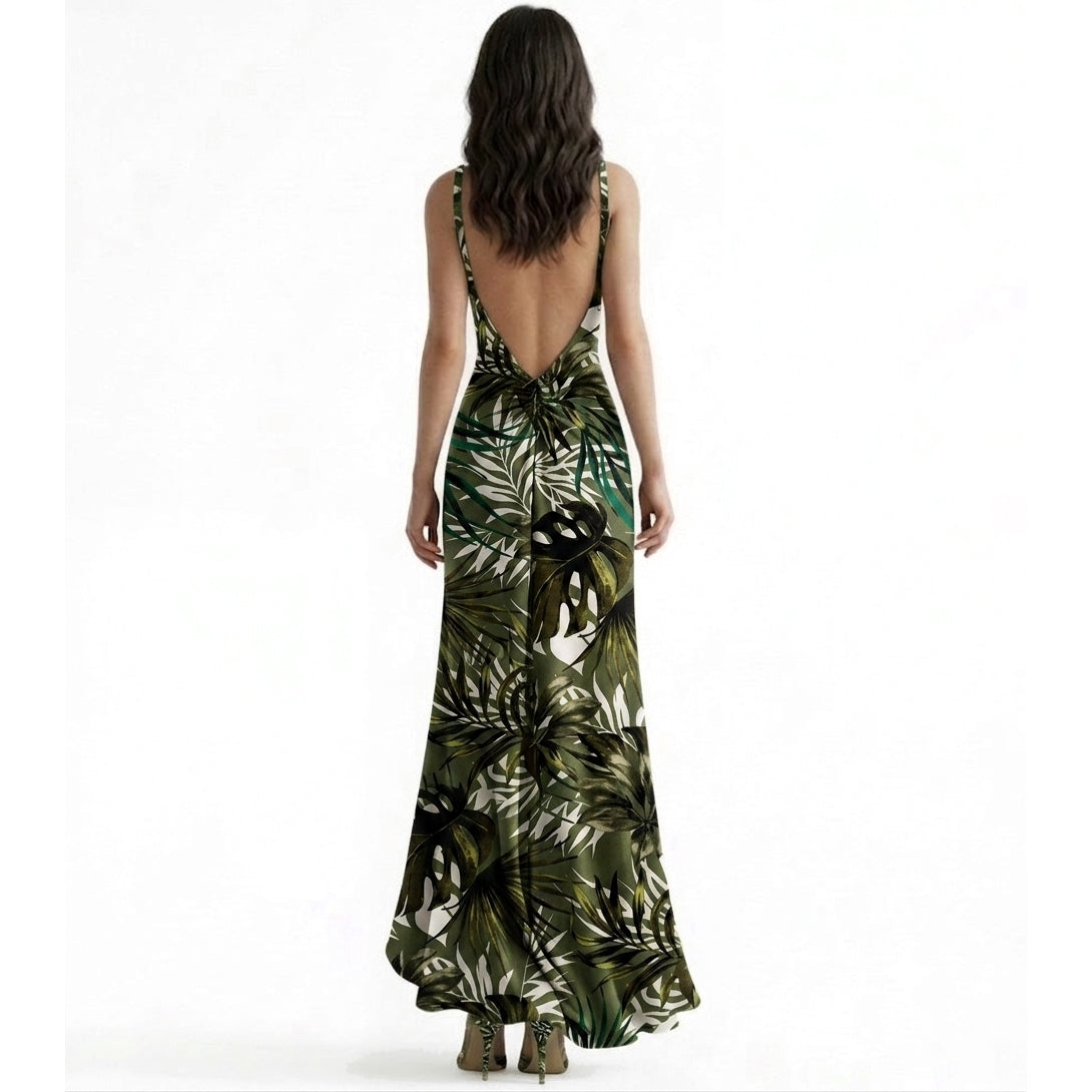Reversible Backless Jersey Dress Khaki/Print
