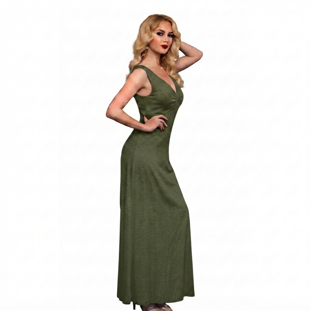 Reversible Backless Jersey Dress Khaki/Print