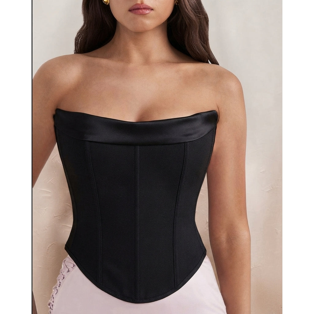 Black Cotton Canvas Bandeau Corset