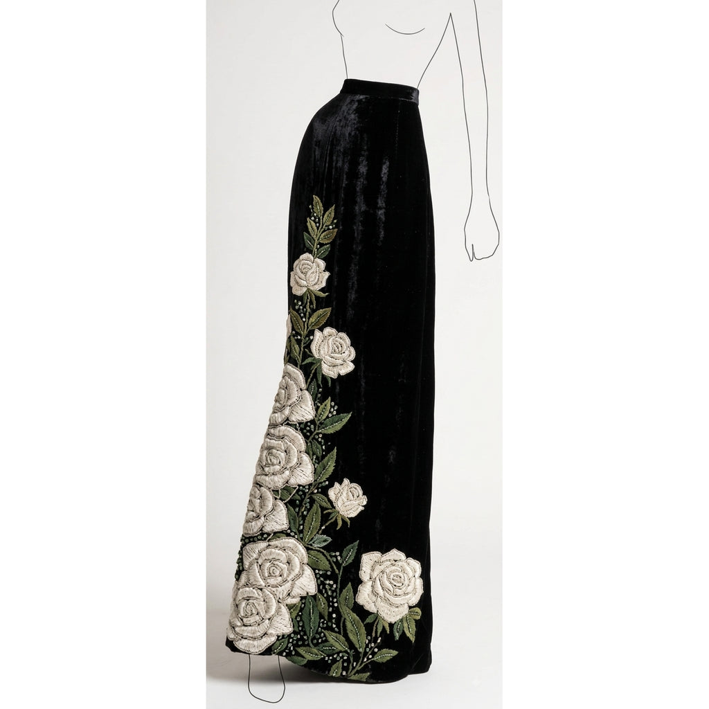 Holder Couture Appliqué Maxi Skirt front view sketch