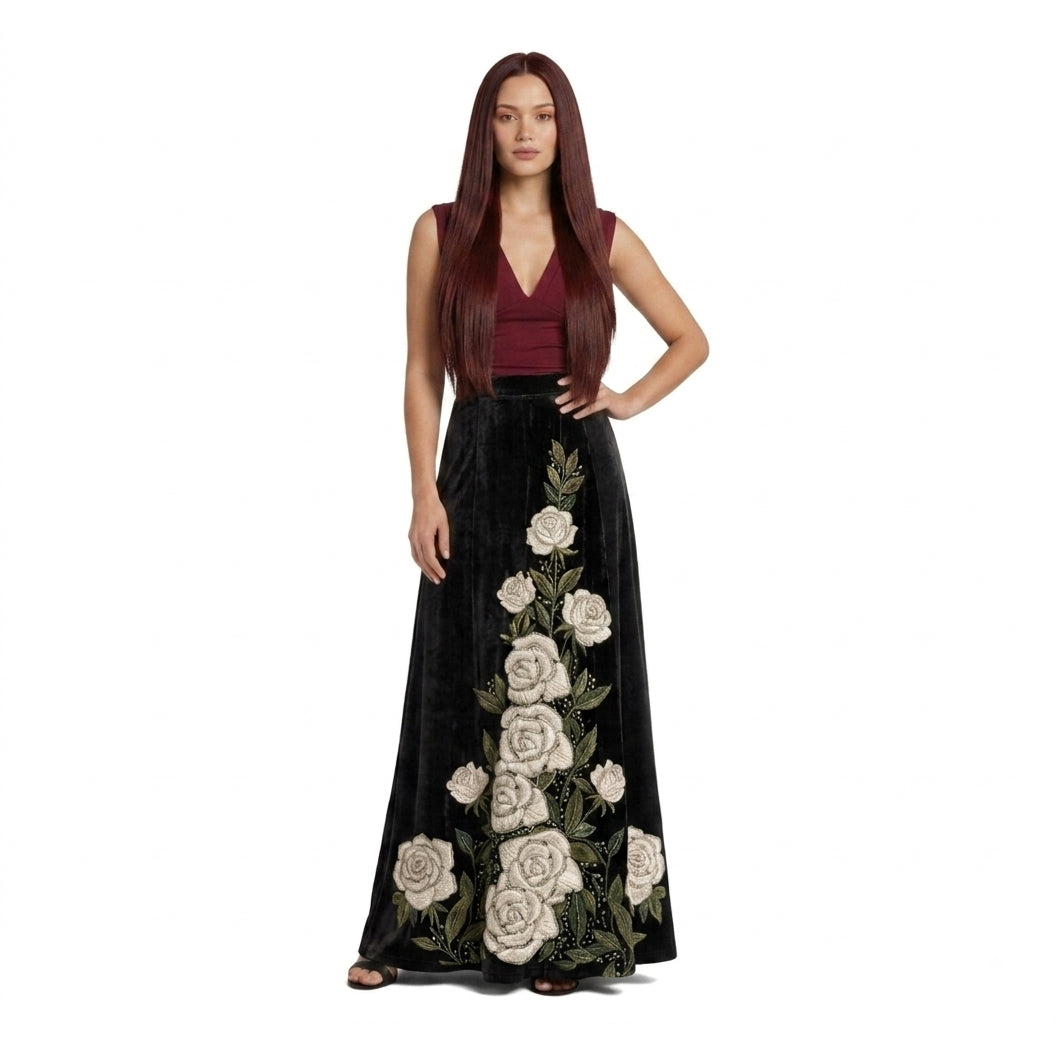 Holder Couture Appliqué Maxi Skirt front view