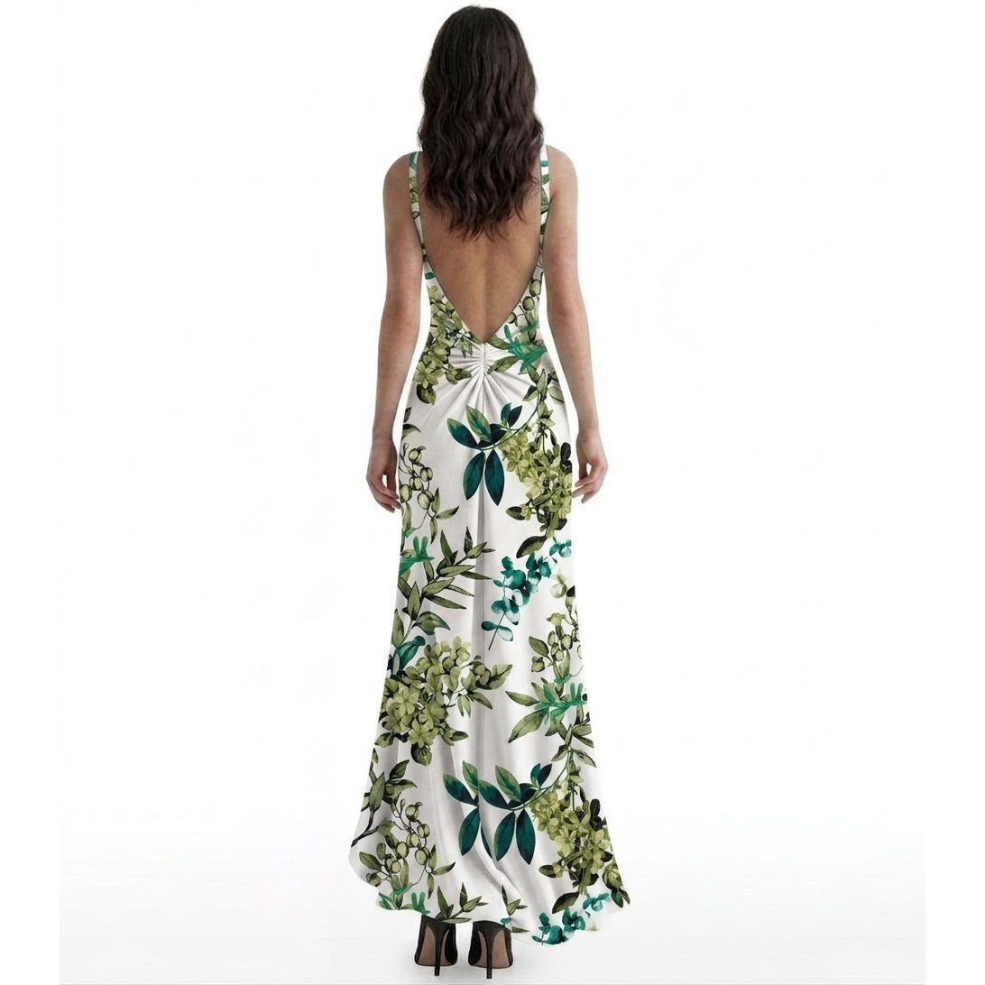 Reversible Backless Jersey Dress Green/Floral