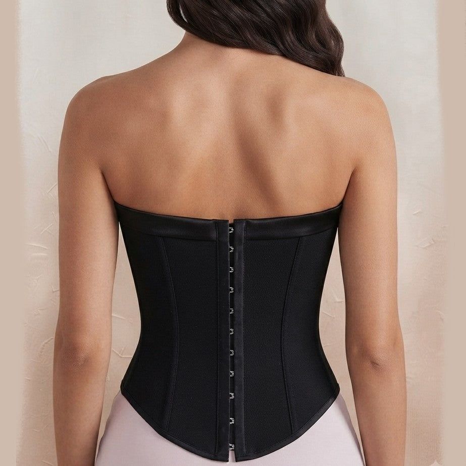 Black Cotton Canvas Bandeau Corset