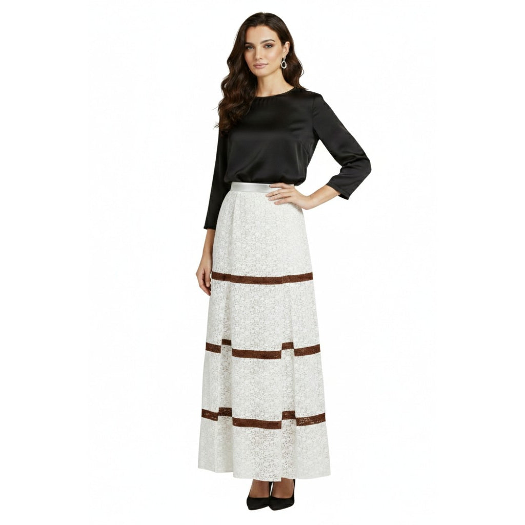 Cotton Prairie Skirt White with beige trim