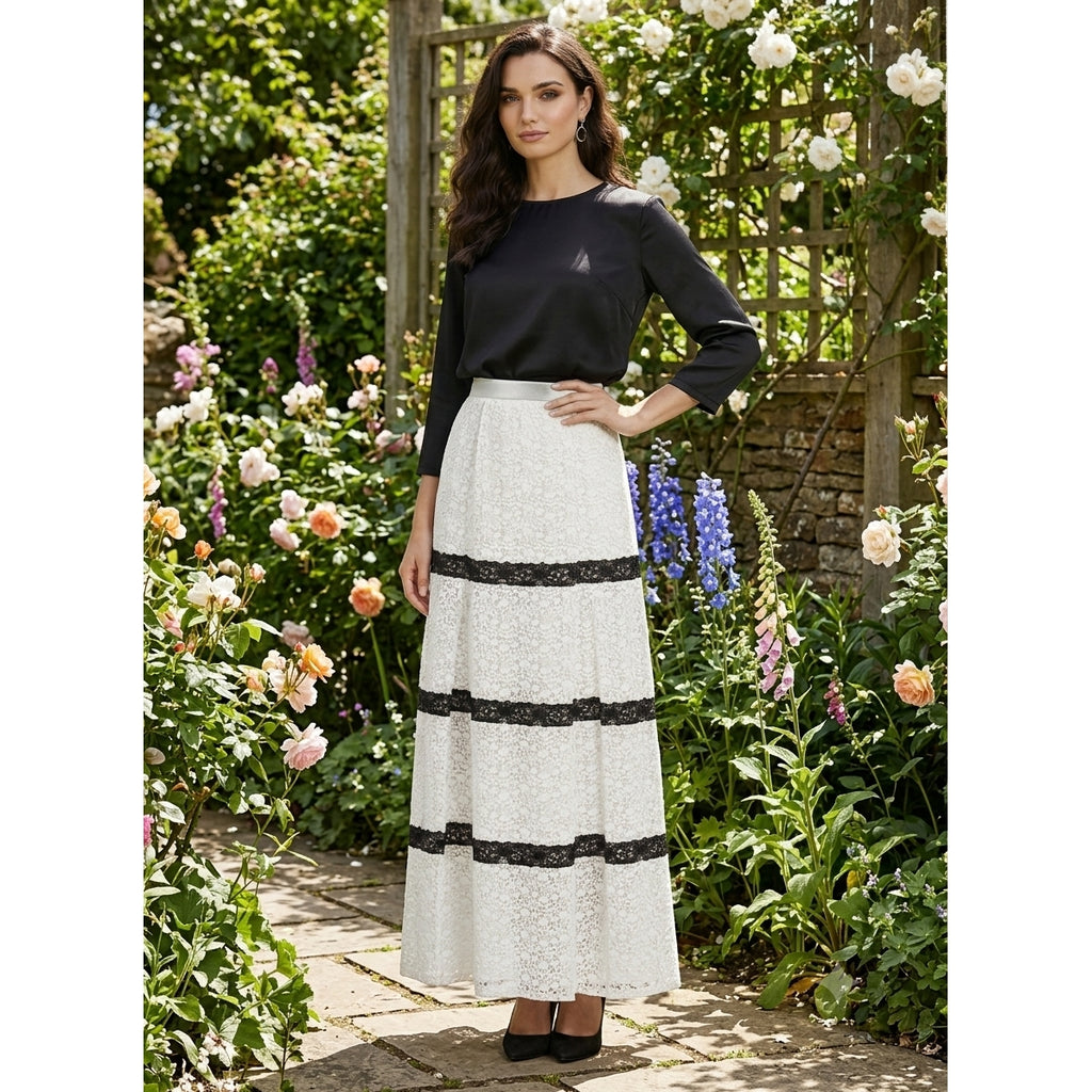 Cotton Prairie Skirt White with black trim