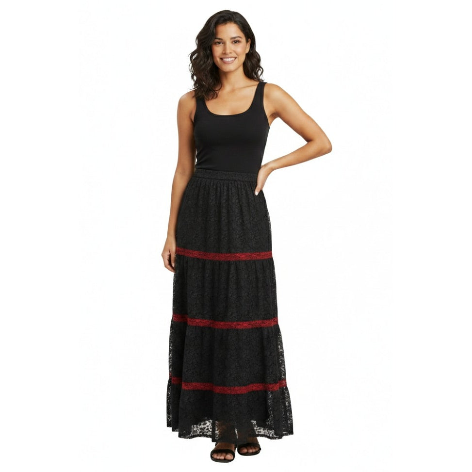 Cotton Prairie Skirt Red trim