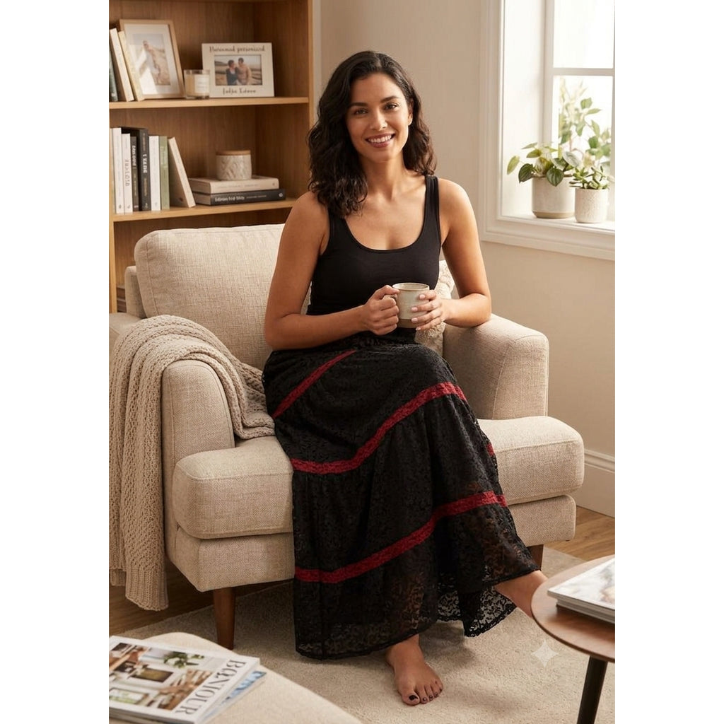 Cotton Prairie Skirt Red trim