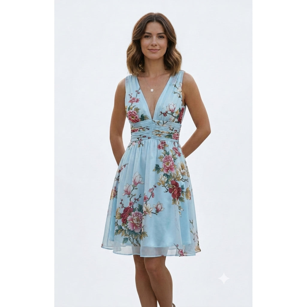 Oriental Print Ruched Dress