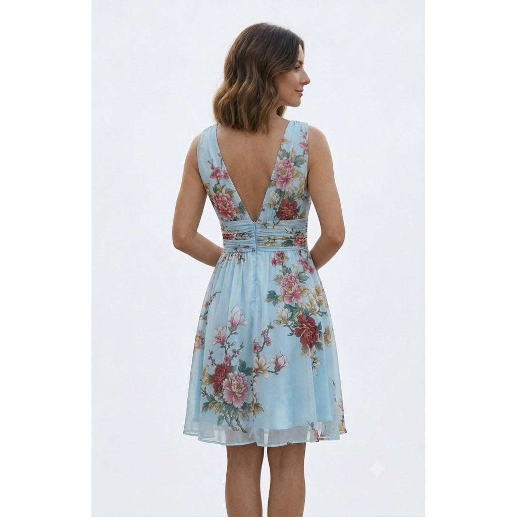 Oriental Print Ruched Dress