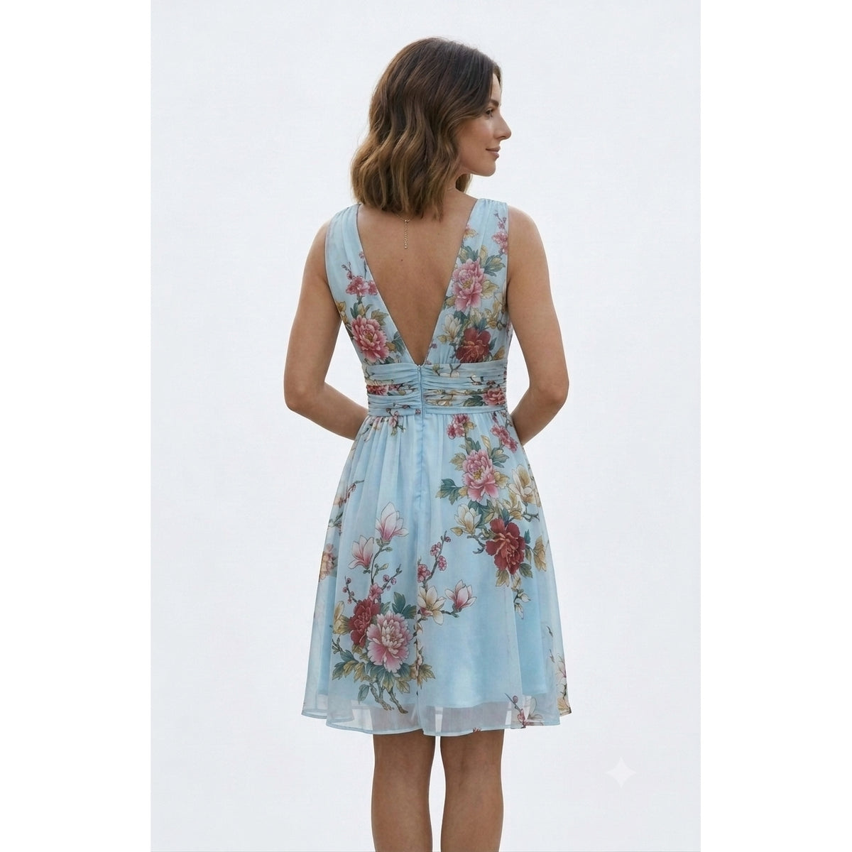 Oriental Print Ruched Dress