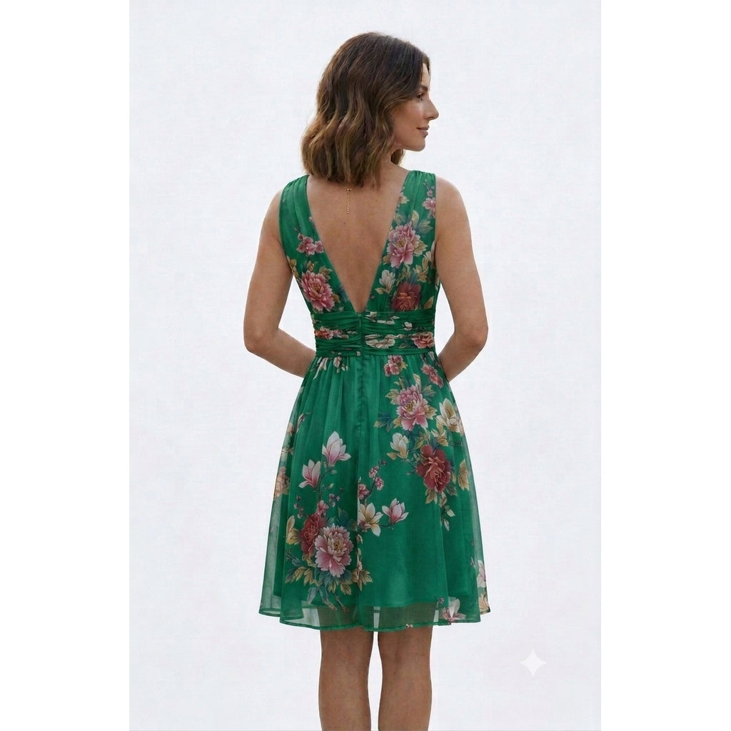 Oriental Print Ruched Dress
