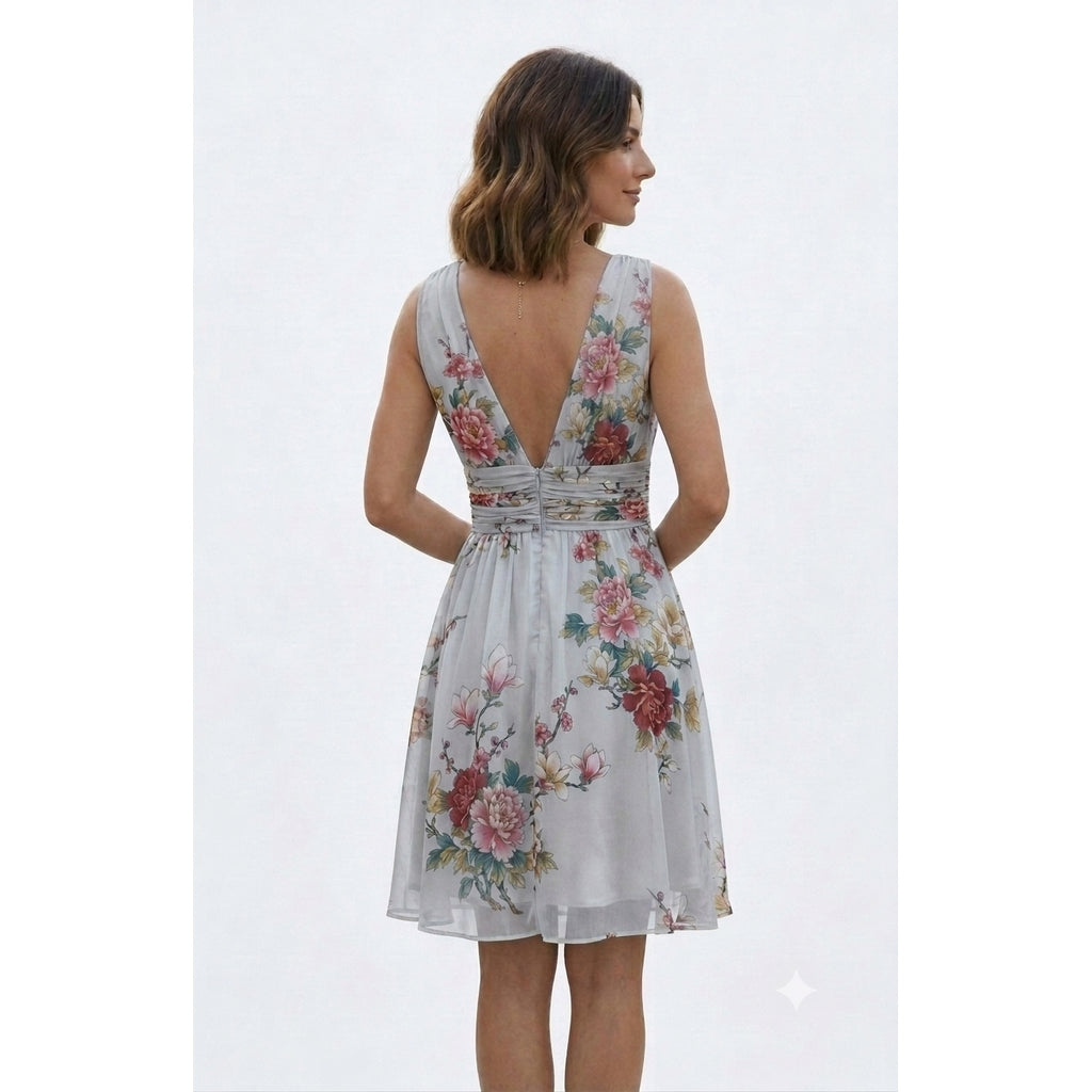Oriental Print Ruched Dress