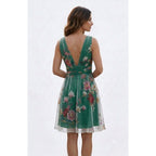 Two-Tone Oriental Print Ruched Dress