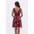 Two-Tone Oriental Print Ruched Dress