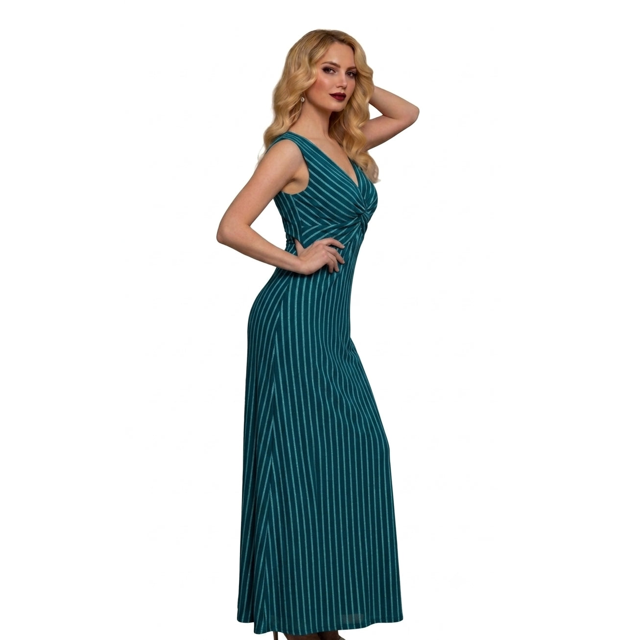 Reversible Backless Jersey Dress Teal/Stripe