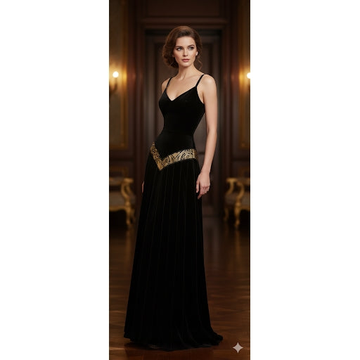 Black Velvet Medieval Maxi Dress