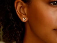 Gold Yours Truly Initial R Stud Earrings