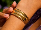 Sterling Silver Gold Plated Bold Ribbed Cuff Bangle (25.00 mm)