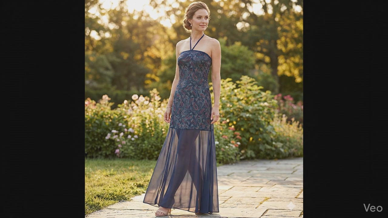 Mesh Paisley Halterneck Maxi Dress