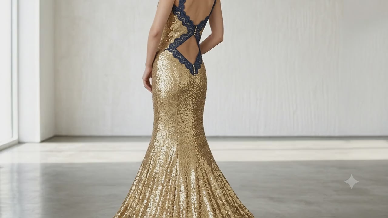 Gold sequin and jacquard Lauren Dress